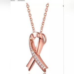 Genevive Sterling Silver 18K Rose Gold Pl with Clear CZ Loop  Necklace